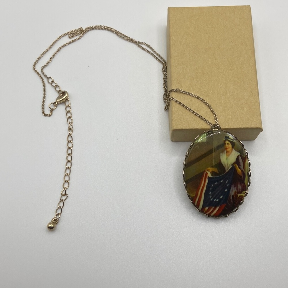 Vintage cameo lady with flag necklace